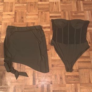 Sexy Solid Strapless 2 Piece Skirt Set